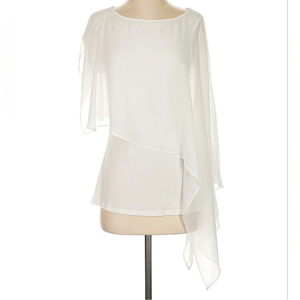 Haute Hippie White Asymetrical Top sleeveless, sheer outer layer, MRSP $265 - Picture 3 of 4